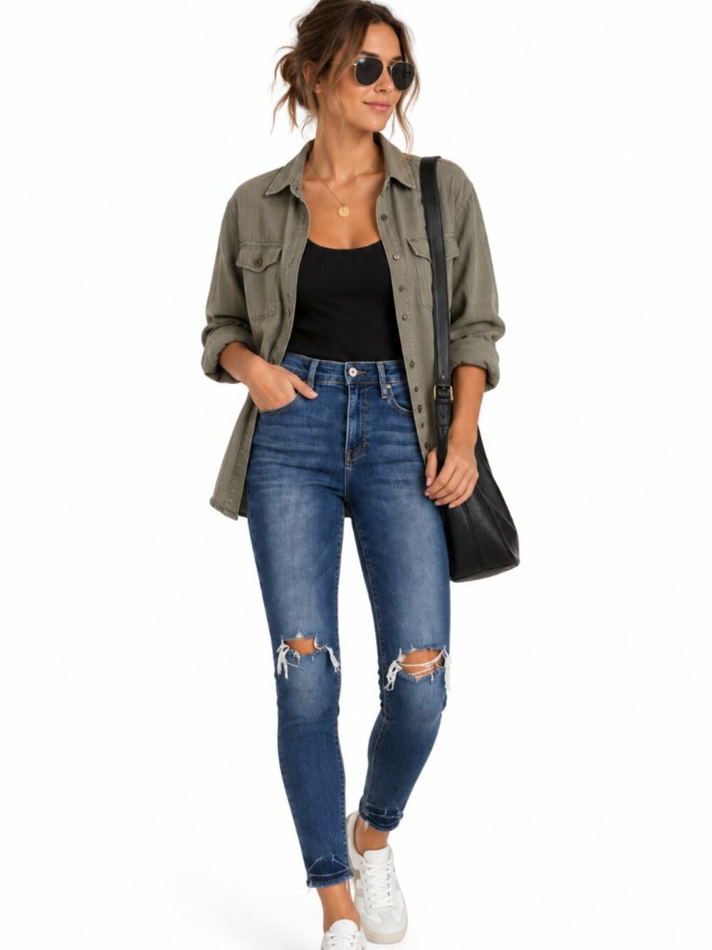 FRAME Le High Skinny Jeans 24 Roman Wash Distressed High Rise Knee Rips